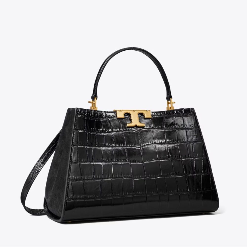Tory Burch Black Croc-Embossed Leather Handbag